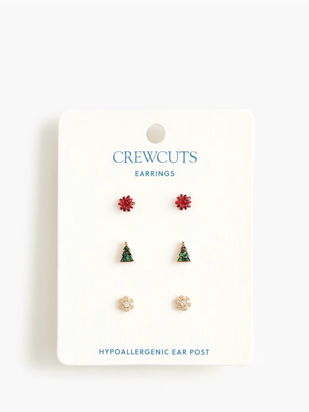 Crewcuts Kids 3-Pair Holiday Stud Earrings - Red, Green & Gold - Picture 2 of 3
